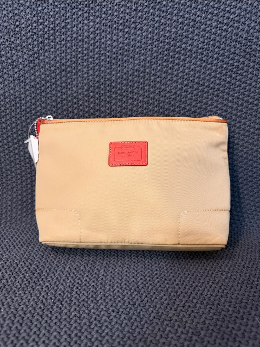Coach Beige Cosmetic Pouch with Red Accent